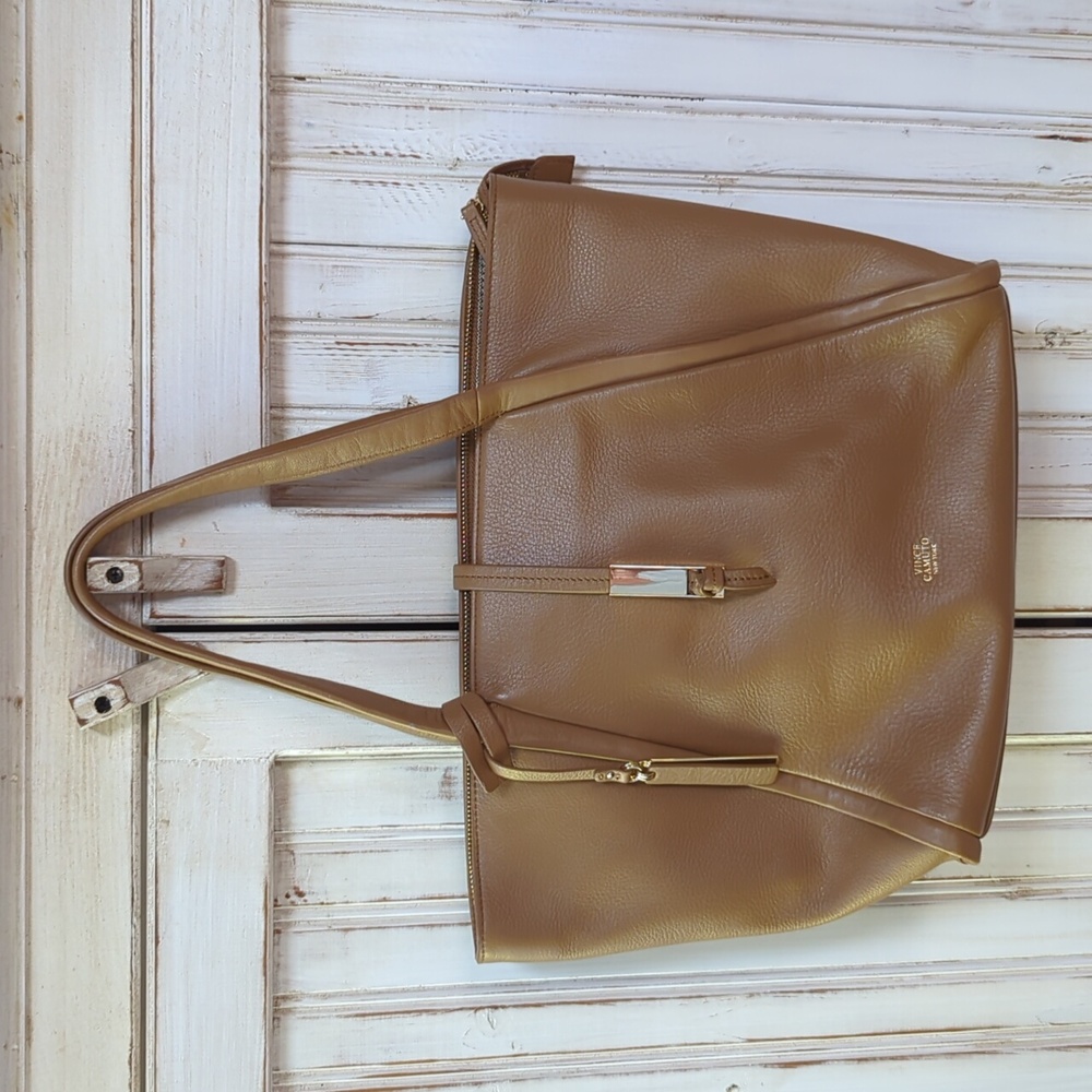 Vince Camuto, mocha color pebble leather bag.